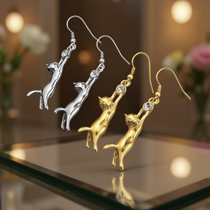 Pendientes Colgantes E3721 Golden Cat, Aleación de Zinc, Cristal, Engaste de Bisel con Pedrería, Pendientes de Moda para Mujer - Product Image 2