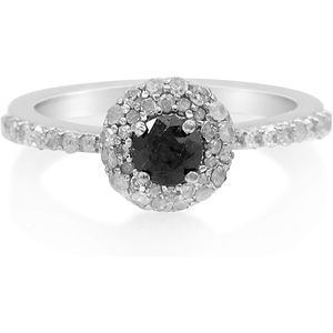 Anillo de Compromiso Jewelspaark con Halo de Diamantes Negros, Oro Blanco de 10k, Corte Brillante Redondo Natural de 1.09 Cttw, Moderno para Mujer - Product Image 1