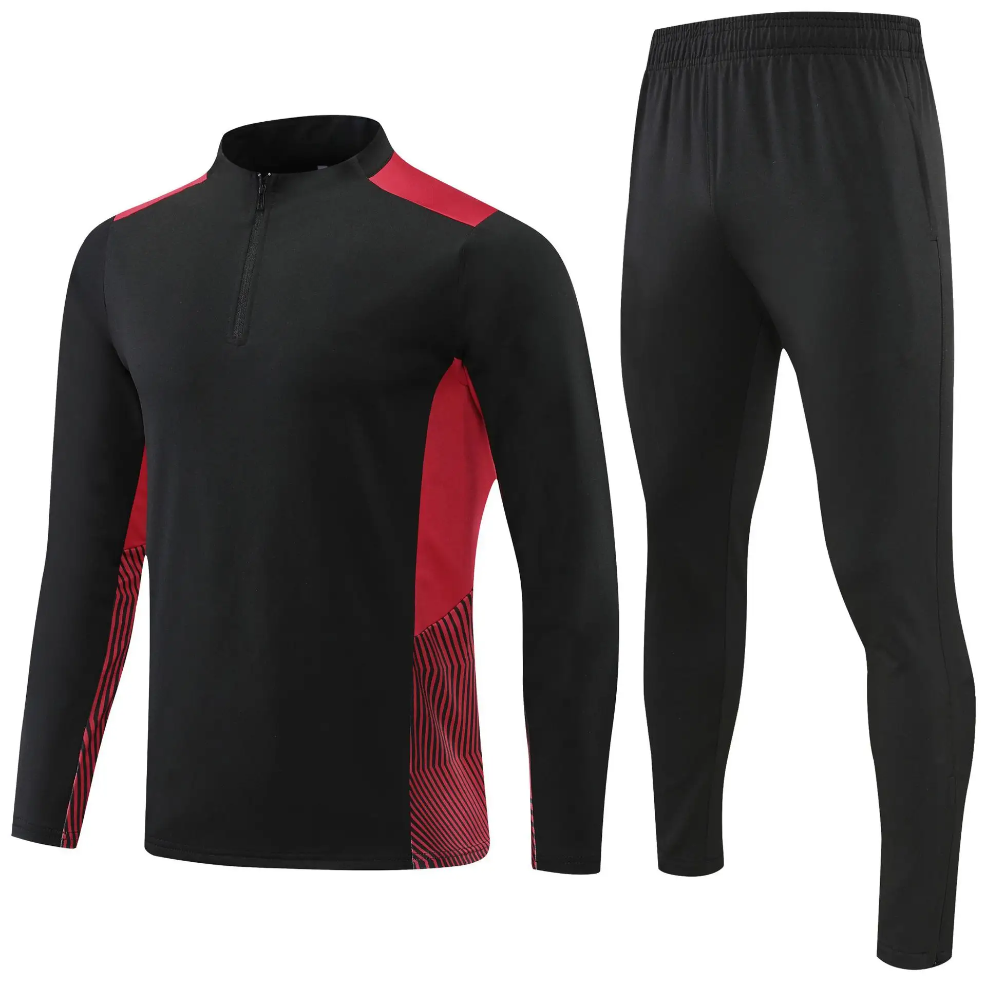 Venta al por mayor Otoño e Invierno Fútbol Jersey Media cremallera Traje de manga larga Hombres Fútbol Gimnasio Fitness Ropa deportiva