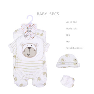 Ensemble de vêtements pour bébé nouveau-né 5 pièces Combinaisons pour bébé Pyjamas Bavoir Mitaines Chaussettes Chapeau Coton Garçon Fille Combinaison pour bébé Ensemble de vêtements pour bébé - Product Image 4