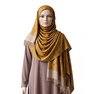 Al por mayor Chal Jacquard Oversize para Mujer, de Dos Tonos con Diseño Geométrico, Cálido de Invierno, tipo Pashmina, Transpirable, con Flecos Largos de Pestaña - Product Image 3