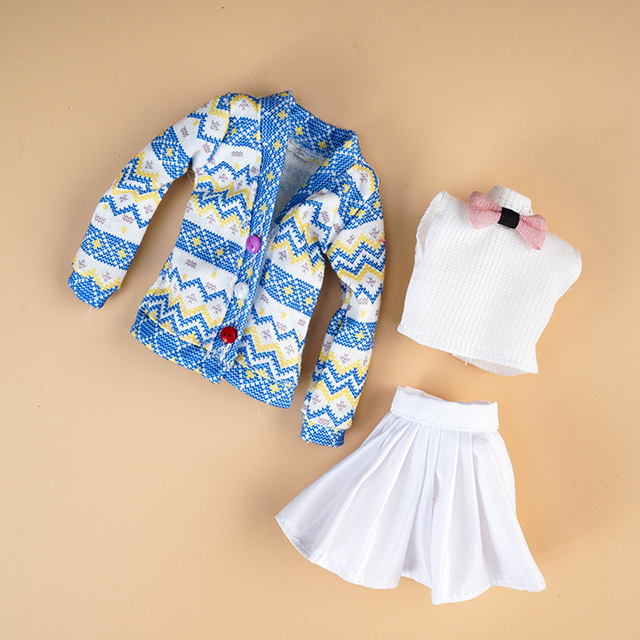 Blue Plaid Shirt + Inner Shirt + Skirt (3-Piece Set)