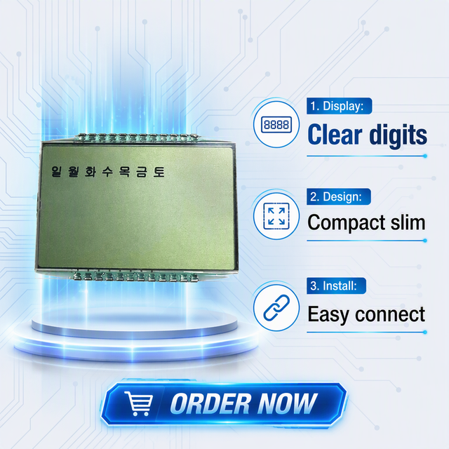Custom Monochrome LCD Module with 7 Segment Display Serial Port 6 Pin 7 Pin Positive Display Mode Segment Displays Category