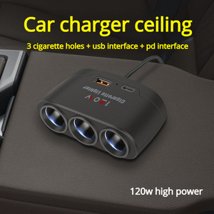 Caricabatterie per Auto 120W con 1 USB e 1 Tipo C, Adattatore Accendisigari a 3 Vie DC 12V-24V - Product Image 2