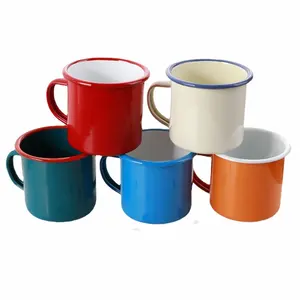 Custom Wholesale Bulk Logo Printing Travel Outdoor Metal Steel Camping Tin Tea Milk Coffee Enamel Mugs Enamelware Cups