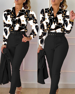 Ensemble de vêtements pour femmes King Mcgreen Star, pantalon imprimé, haut à manches longues, pantalon uni avec ceinture, printemps automne, nouveau ensemble 2 pièces - Product Image 3