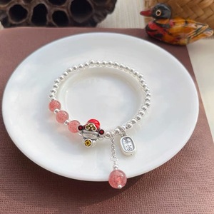 Pulsera de plata de ley S925 con cuentas de Dios de la riqueza, cristal de cuarzo de fresa natural, joyería de estilo chino para mujer - Product Image 5