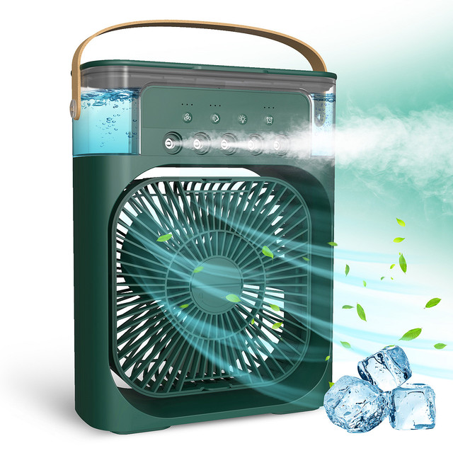 ACF-01 Portable Evaporative Air Cooler Fan with 600ML Water Tanks 3 Wind Speed Cool Mist 1/2/3H Timer 7 Colors LED Light Indoor