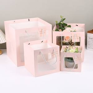 고품질 사각 꽃다발 플라워 종이 쇼핑 기프트 백 생일 케이크 웨딩 포장 투명 창 손잡이 가방 - Product Image 6