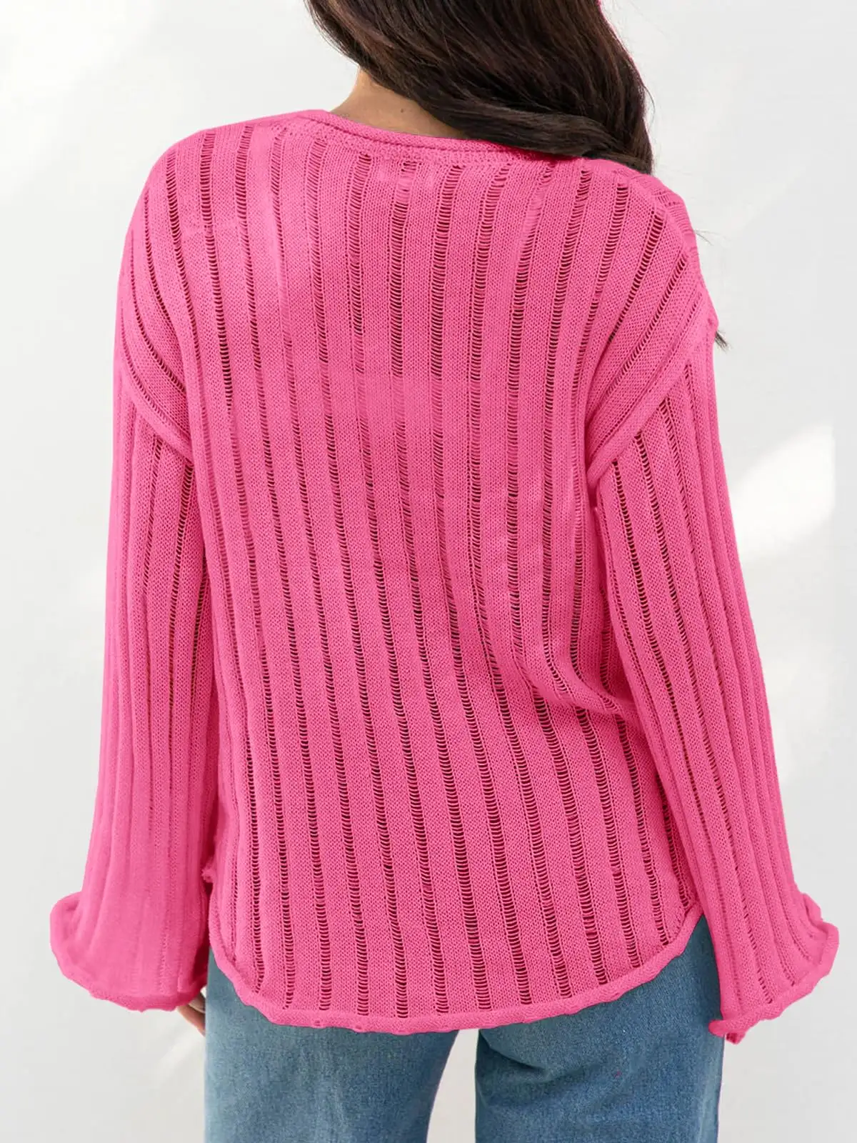 Sweter lengan panjang wanita, atasan Pullover rajut leher tinggi, kemeja blus Crochet ringan kasual musim semi 2024