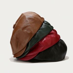 Wholesale New Hot Sale Color Men 8 Panels Newsboy Cap Lady Women Beret PU Leather Cap <b>Hat</b> - Product Image 1