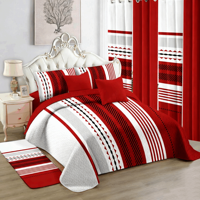Ensemble de literie rayé 12 pièces avec rideaux assortis, drap de lit floral taille King avec taie d'oreiller pour chambre à coucher