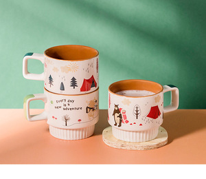 Selfie <b>Ceramic</b> <b>Mug</b> Stripes Can Be Stacked for Small Breakfast Advanced Feeling Makes Girls' Ins-flavored Milk Coffee Cup - Product Image 4