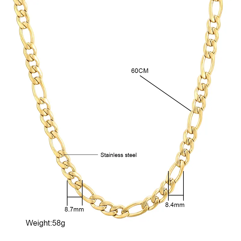 Fashion Jewelry 18K Gold Plated 9mm Figaro 3+1 Link Chain Necklace Italy AU750 Necklace Men Women