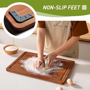 Juego de 3 paquetes de tablas de cortar de bambú con pies antideslizantes y sobre el fregadero, bonita tabla de cortar con ranura para jugo de madera maciza y gruesa - Product Image 3