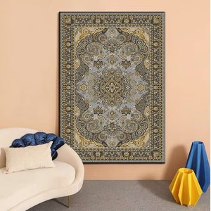 Tapis et tapis noirs et bleus salon grand tapis lavable moelleux imprimé persan Vintage personnalisé tapis de chambre - Product Image 1