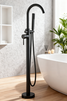 Robinet de baignoire à double poignée en laiton, mitigeur de douche pour baignoire, robinet de baignoire autoportant, ensemble de robinets de baignoire couleur champagne en laiton