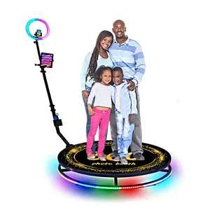 Fourniture de mariage Photomaton à plateau tournant en verre 360 Professionnel avec anneau Led carré Infinity 360 Photomaton pour 4 6 7 personnes