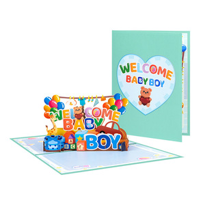 Creatieve papieren lasergesneden 3D-wenskaarten voor pasgeborenen, gevouwen, welkom baby jongen/meisje, 3D pop-up wenskaarten cadeau - Product Image 2