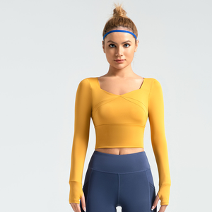 Camiseta Deportiva de Manga Larga con Relleno, Transpirable, de Secado Rápido, Elástica en Cuatro Direcciones, Top Corto para Mujer, para Correr, Trotar, Hacer Ejercicio en el Gimnasio - Product Image 3