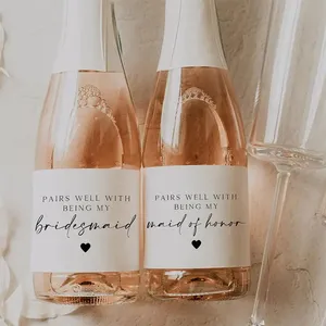 Autocollants personnalisés pour bouteilles de vin – Demande de demoiselle d'honneur – Mini étiquettes personnalisées pour mariage, fête nuptiale, cadeau pour demoiselle d'honneur - Product Image 1