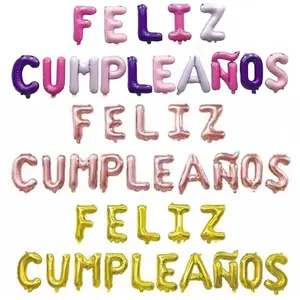 בלון יום הולדת שמח באנר feliz cumpleanos אלומיניום mylar נייר מכתב אוויר מלא בלונים מלא עבור קישוטי מסיבת יום קישוטי k844