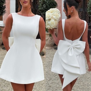 Nouvelle Robe Femme Coupe Slim avec Nœud Perlé, Taille Ajustée, Dos Nu, Coupe Trapèze, Couleur Unie, Style Tendance - Product Image 1