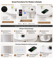Table d'appoint cannelée intelligente avec haut-parleur Bluetooth à commande tactile, chargement sans fil, table d'appoint moderne de luxe pour salon et chambre