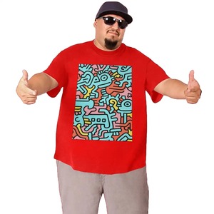 Image personnalisée T-shirt grande taille pour hommes Style Streetwear 100% coton avec spandex imprimé dessin animé contraste motif sérigraphie méthode - Product Image 4