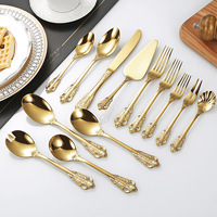 Ensemble de couverts en acier inoxydable 18/10, 12 pièces, style palais doré, manche sculpté, fourchette, couteau, cuillère pour mariage, banquet