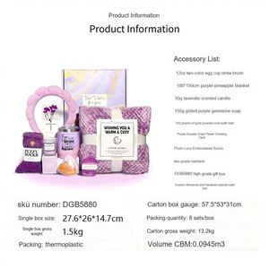 Panier-cadeau spa violet pour femmes avec bougie parfumée, lotion pour le corps et couverture, ensemble d'anniversaire de 12 oz - Product Image 3