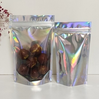 2024 feuille d'aluminium fermeture à glissière emballage zip lock réutilisable debout pochette holographique sac avec un côté transparent