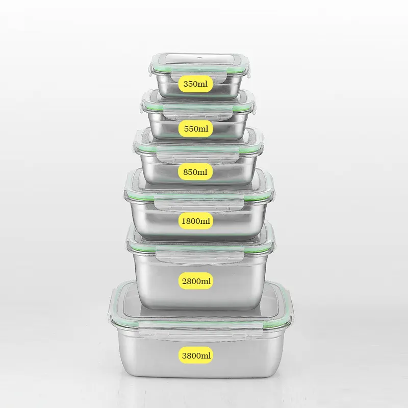 Stainless steel 304 fresh-keeping food storage container lunch box with plastic lid and lock