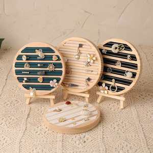 Solid Wood Velvet Jewelry Display Rack Desktop Earring <b>Ring</b> Tray Wooden Storage Organizer Home Decor - Product Image 1