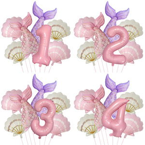 Kit de Globos con Forma de Cola de Sirena, Juego de Globos de Látex con Diseño de Concha de Sirena, para Niñas, Tema Bajo el Mar, Cumpleaños del 1 al 9, Baby Shower - Product Image 5