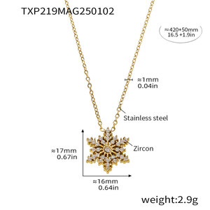 เครื่องประดับกันน้ำไม่หมอง ฐานสแตนเลส 316L ชุบทอง 14k 18k PVD ประดับเพชรซิคอนรูปเกล็ดหิมะ สร้อยคอสำหรับผู้หญิง - Product Image 4