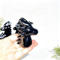 Sculpture de tête de dragon en obsidienne noire naturelle, pierre de guérison, décoration d'intérieur, artisanat en cristal en gros pour collection