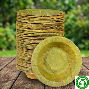 Bols et assiettes jetables biodégradables en feuilles de palmier, forme traditionnelle, vaisselle écologique pour l'emballage alimentaire de fête - Product Image 2