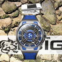 Montre squelette automatique mécanique de luxe pour homme BG5803 avec bracelet en cuir, boîtier en acier inoxydable, lumineuse, résistante à l'eau 5 bars, sport