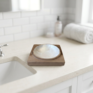 Porte-savon en bois écologique avec égouttoir intégré et insert en marbre blanc au design moderne pour évier de salle de bain - Product Image 1