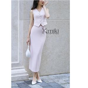 Office Style Twill Woven V-neck American Single Breasted KA11 Worsted <b>Women</b> Plain Dyed Structured Twill <b>Vest</b> From Vietnam - Product Image 4