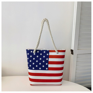 Sang Trọng Quốc Gia Cờ Mô Hình Tricolor Phụ Nữ Bãi Biển Canvas Tote Túi Bán Buôn Tùy Chỉnh Bên Phụ Nữ Túi Xách Với Sợi Dây Thừng Xử Lý - Product Image 5