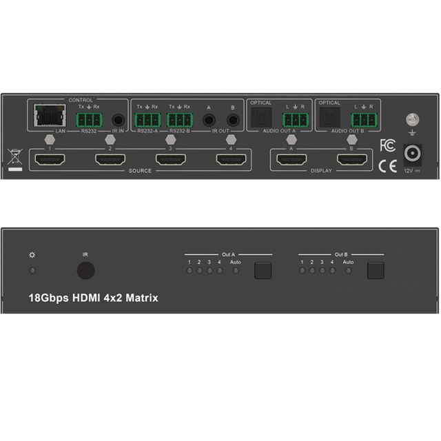 4K 60HZ HDMI 2.0 matrix 4X2 with Audio Out RS232 for Home Theatre System