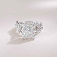 Anelli di fidanzamento da donna in oro bianco 18 carati con diamante da laboratorio a taglio radiante artistico, grande caratura, con gambo unico e brillante, anello con diamante coltivato in laboratorio
