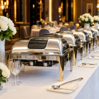 Ensemble de réchauds de luxe à couvercle roulant, chauffe-plats commerciaux en acier inoxydable pour buffet avec supports à combustible, équipement de restauration