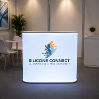 Table pliante portable en tissu extensible, amovible, avec éclairage LED, pour promotion, exposition, stand, comptoir