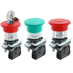 22mm mushroom emergency stop Momentary push button switch self-reset round power button switch with key