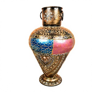 Handpainted Metallic <b>Tall</b> <b>Flower</b> <b>Vase</b> with Elegant Decorative Metal <b>Vase</b> for Home Office & Living Room Corner Decor - Product Image 1