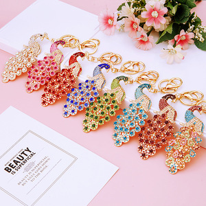 Mode luxe bling strass paon porte-clés animal porte-clés paon porte-clés femmes sac breloque accessoires paon porte-clés - Product Image 2