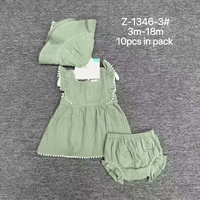 Conjunto de Tres Piezas para Bebé Recién Nacido de Verano: Vestido con Cuello de Muñeca + Pantalones Cortos + Gorro, Conjunto de Color Sólido para Niña
